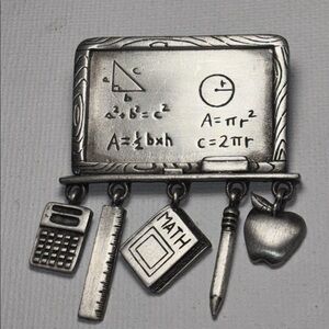 Vintage JJ Jonette Jewelry Pewter Math Teacher Chalkboard Charm Brooch Pin